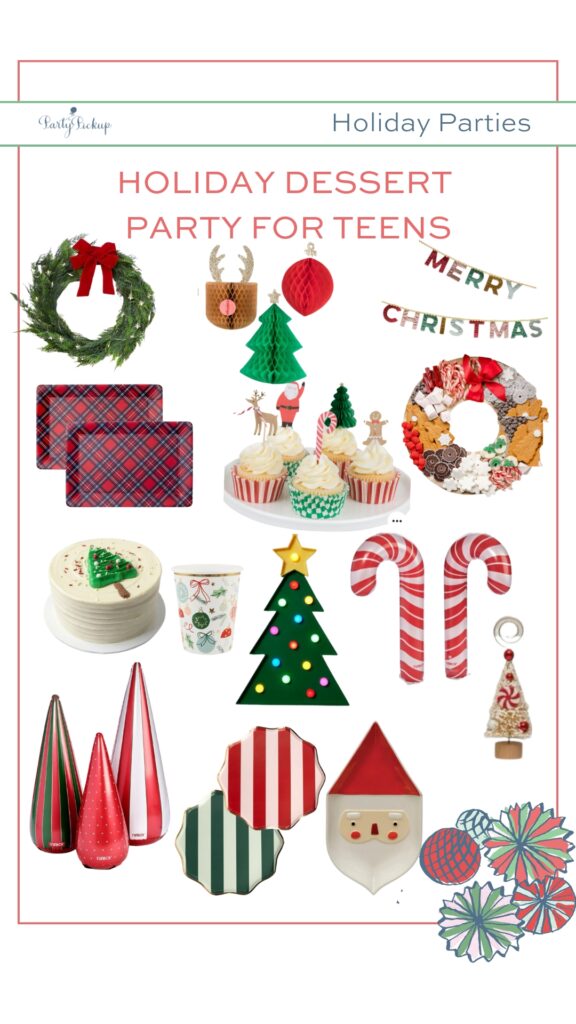 Christmas dessert party for teens – festive cupcakes, charcuterie boards, Santa platters, and holiday treats for a fun teen-friendly celebration.