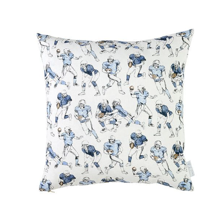 Football print decorative pillow cover for a boy’s bedroom
