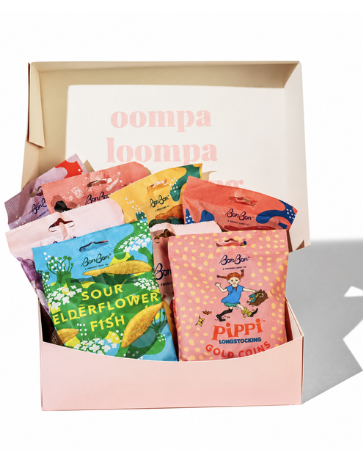 Bon Bon Originals Connoisseur Box filled with Swedish gummy candy in assorted flavors.
