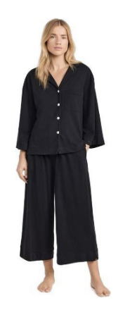 petite plume wide leg pajamas for women in black. gifts for women. 