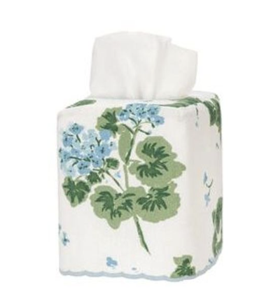 geranium covered tissue box. floral fabric tissue box.