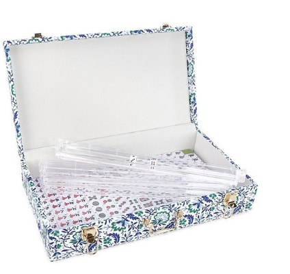 floral mahjong set in box. Mahjong set for college girls.