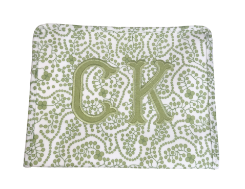 monogrammed makeup bag in green. makeup bag gift for college girl.