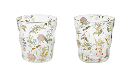 Floral drinking glasses with a colorful decorative design, a beautiful gift for young women setting up their first home.