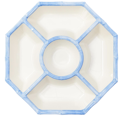 French blue bamboo chip and dip serving dish, a stylish entertaining gift for young adult women.