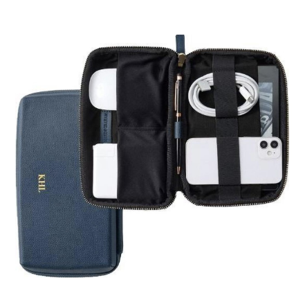Travel tech organizer pouch for storing chargers, cables, and electronic accessories.