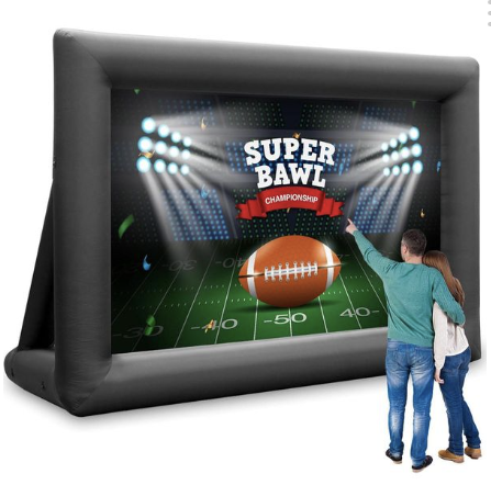 16-foot inflatable outdoor projector screen with built-in blower for backyard family movie nights.