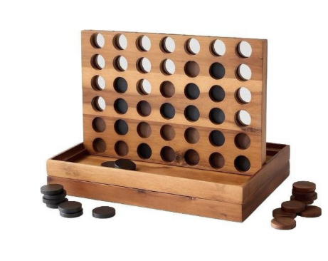 Wooden Four in a Row game set for classic family entertainment and friendly competition.